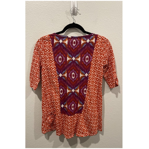 AKEMI + KIN Orange Ikat Geometric 3/4 Sleeve Blouse - Picture 6 of 6